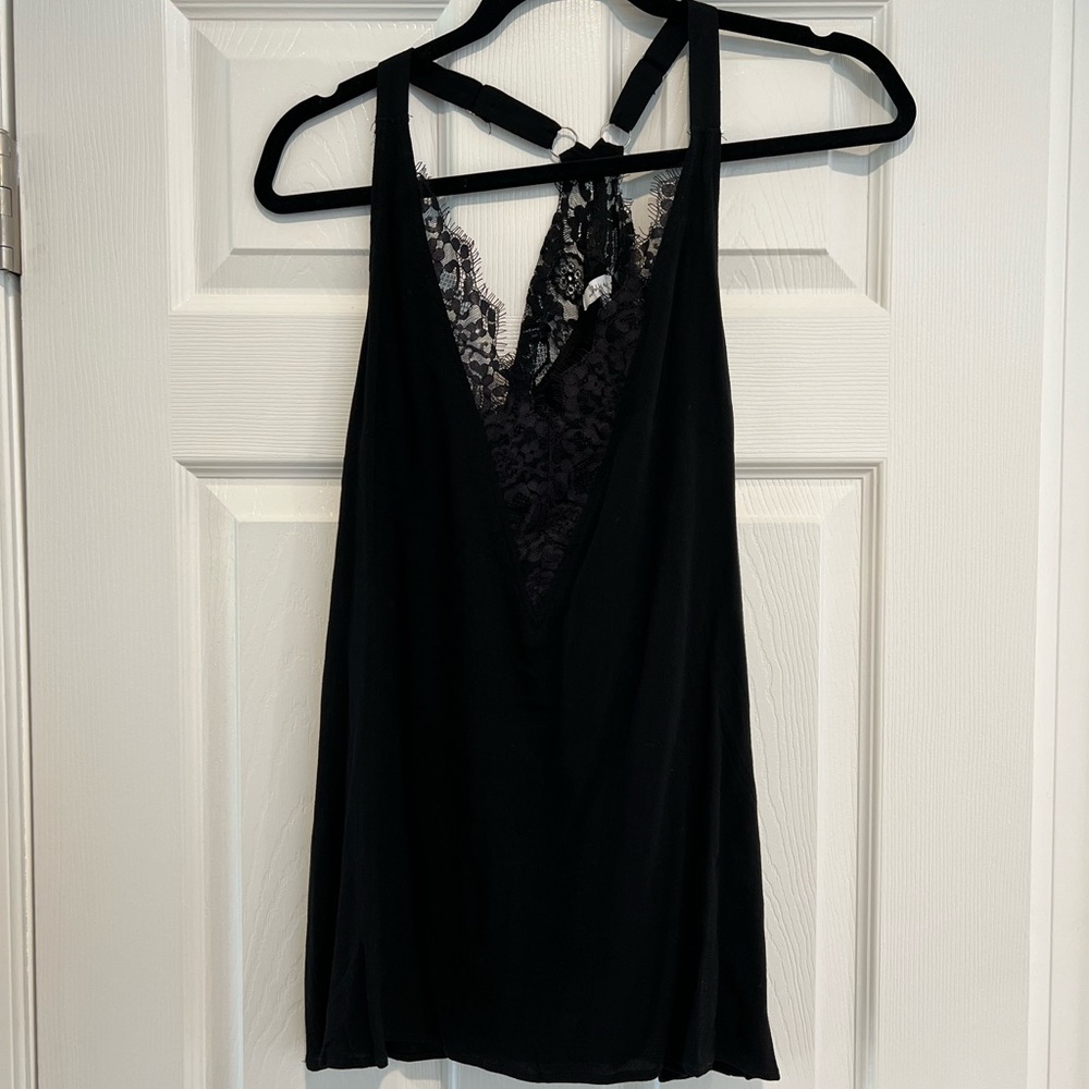Black lace v neck tank top - white birch